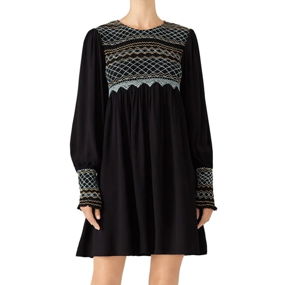 FREE PEOPLE Black Late Night Picnic
Embroidered Smock Mini Dress, Small - Picture 1 of 11